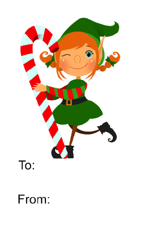 Elf with Candycane (white background) gift tag