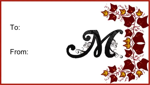 Monogram M Script gift tag